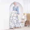 Ethnic Clothing Malaysia Asia Women Muslim Vintage Print High Waist A-Line Dress Turkey Arab Islamic Strech Skirt Dubai Femme Bottoms