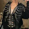 Męskie bluzy bluzy Full Zip Rhinestone Skeleton Goth Hoodie Y2K Długie rękaw duże bluza Hip-Hop Grunge Męska Kurtka sportowa Sudaderas Z230802