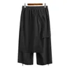 Calça Masculina Preta Casual Jogging Cintura Elástica Solta Irregular Culottes Street Wear Perna Larga Original