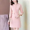 Robes décontractées piste automne hiver Tweed femmes OL Vintage rose doux femme élégante dames laine Chic robe Vestidos