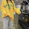 Herrtröjor tröjor nya kvinnors höstbrasilianska flagga gul super dalian hoodie 2000 -tal mode långärmad lackerad topp vintage y2k sweatshirt z230802