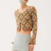 女性用セーター女性手作りの花刺繍vネックニットセーター長袖ファッションスプリットウエストプルオーバー2023女性ニットウェア