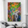 Banksy Art Canvas Schilderij Geld Regen Neon Paraplu Meisje Abstracte Posters Wall Art Foto Woonkamer Woondecoratie Frameloze w06