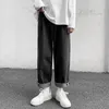 Jeans Masculino KAPMENTS Calças Masculinas Pernas Largas 2 Cores 2023 Moda Japonesa Masculina Streetwear Calças Denim Masculino Coreano Harajuku Harem