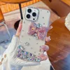 Étuis pour téléphones cellulaires Super mignon dessin animé 3D diamant étui en silicone souple pour iPhone 11 12 13 14 Pro Max X XS XR 7 8 Plus MiNi clair noeud papillon couverture rose L230731