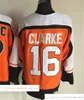 Film Vintage Hockey 1 Bernie Parent Maglie Ricamo CCM 8 Dave Schultz 16 Bobby Clarke 26 Brian Propp Jersey Bianco Oraneg Nero