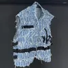 Men's Vests Summer Denim Wash Vest Jackets High Street Silhouette Worn Out Motorcycle Versatile Creativity Waistcoat 21Z1132