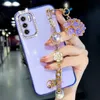 Mobiltelefonfodral för Samsung Galaxy A20 A30 A31 A51 A71 A32 A52 A72 F62 M62 A22 A21S 4G 5G Luxury Cute Flower Heart Pearl Diamond Chain Case L230731