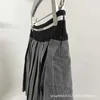 Skirts designer Summer Autumn New Fashion Versatile Letter Small Plaid High Waist Grey Elastic Pleated Skirt 4AX9