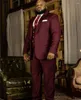 Men's Suits Men Slim Fit 3 Piece Big And Tall Burgundy For Wedding Male Blazer Set Vest Pant Plus Size Full Clothes Outfit