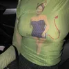 Женские блузкие рубашки Dourbesty Y2K Mesh Sheer Tops Women Fairy Print