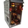 Architektura DIY HOUSE DIY Drewniana książka Nook Shelt Insert Zestaw Tongfu Inn Bookends with LED Light Miniature Building Kits Dekoracja półki Prezenty 230802
