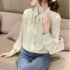 Women's Blouses Luxury Women Chiffon Lace Tops Long Sleeved Shirt Womens Shirts Casual Clothes Clothing Korea Woman Blouse