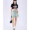 Women's Jeans Women Vintage Denim Blue Half Body Skirt Star Print Fashion Design High Waist Wrap The Buttocks A-Line Short Ladies Summer