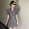 Women's Suits Elegant Single-breasted Women Long Blazers Dress Summer Slim Short Sleeve Female Mini Dresses Office Lady Casual Coats