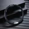 Charm Bracelets Couple Solid Carbon Fiber Leather Rope Bracelet With Stainless Steel Jewelry