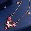 Pendant Necklaces High Quality Rose Gold Color With Ruby Flower And Butterfly Horse Clasp Nacklace Fashion Women Jewelry LN081