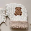 Children s Mittens Cute Embroidery Bear White Gloves Plush Thickened Winter Keep Warm Students Ride Cold Windproof Underwear Bare Fingers 230802