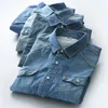 Men's Casual Shirts Lon-sleeved Solid Denim Sirt Fasion Brand Classic Retro Pocket Decoration Business Sprin And Autumn Tops