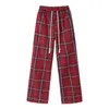 Women's Pants 2023 Korean Fashion Red Plaid Y2K Vintage Green Oversized Wide Leg Checkered Trousers Harajuku Jogging Sweatpants