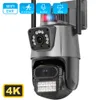 Caméra IP 8MP 4K extérieure WiFi PTZ double objectif double écran suivi automatique étanche sécurité vidéo Surveillance Police lumière alarme