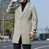 Men's Trench Coats Men Coat Casual Warm All Match Male Mid-Length Pure Color Slim For Party