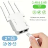 1pc 1200Mbps 2.4G / 5G Repetidor WiFi inalámbrico de doble banda / enrutador / Mejorador de señal AP, extensor y amplificador de señal para una cobertura doméstica más grande, compatible con red cableada