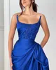 Elegancka królewska niebieska sukienki na studniówkę bez ramiączki satynową sukienki wieczorowe cekiny koraliki Plasy Formalne długie specjalne okazja sukienka imprezowa