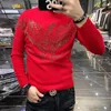 Suéteres masculinos outono inverno design estilo coreano fino moda gola redonda lã manga comprida strass mais veludo suéter masculino