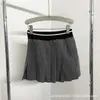 Skirts designer Summer Autumn New Fashion Versatile Letter Small Plaid High Waist Grey Elastic Pleated Skirt 4AX9