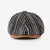 Cappelli a tesa avara 2020 Autunno New Stripes Berretto Cappelli Uomo Casual Vintage Berretti da strillone All-Match Swag Cappello ottagonale Cappello da zucca da donna J230802