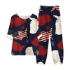Camisetas femininas Americanas 'Independence Day' Tops e calças com estampa floral de manga cinco quartos Primavera Verão Conjunto de duas peças solto