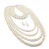 Halskette Ohrringe Set Multi Layer Lange Perle Kristall Anhänger Fashion Statement Kragen Party Schmuck Nigerianischen Hochzeit Zubehör