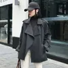 Frauengrabenmäntel 2023 Frühling Herbst Frauen Mantel Khaki Schwarz Kurze Outwear mit Schärpen Casual Revers Langarm Weibliche Windjacke