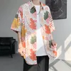 Camicie casual da uomo 2023 Estate tessuto di seta ghiaccio Camicia stampa floreale hawaiana Oversize Beach Ventilate Loose 5 colori Fashion Trend
