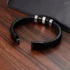 Bracelets porte-bonheur Design incurvé de luxe accessoires en acier inoxydable bouton magnétique tresse Bracelet en cuir multicouche pour hommes bijoux Punk