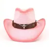 Western Straw Cowboy Hat Cow Belt głowica Unisex Spray Farba Cowgirl Hat Pink szeroki brzeg słońca kapelusz panama czapka sombrero para mujer