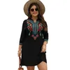 Robes décontractées Eaeovni Boho robe brodée pour les femmes Tradition mexicaine paysanne bohème jupes grande taille Hippie tunique