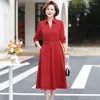 Robes décontractées 2023 d'âge moyen maman Blazer col robe couleur unie fête femmes coréenne ceinturée à manches longues a-ligne femme Vestidos