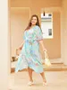 Plus Size Dresses Bandage Sexy Wrap Beach Dress Boho Blue Floral Chiffon Slit Big Women Maxi For Summer 2023