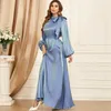 Vestidos Casuais Muçulmano Vestido Abaya Feminino Manga Lanterna Laço Dubai Islam Turquia Cor Sólida Kaftans Elegante Longo Maxi 2023