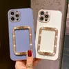 Mobiltelefonfodral Bling 3D Crystal Square Holder Gold Plating Phone Case för iPhone 12 Pro Max Mini 11 13 Pro X Xs XR 6 S 7 8 Plus 12Pro SE Cover L230731