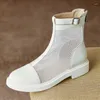 Stiefel 2023 Sommer Low Square Heels Knöchel Frauen Echtes Leder Damen Freizeitschuhe Rouned Toe Back Reißverschlüsse Größe 11 12