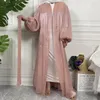 Abbigliamento etnico Kimono bianco Abaya Summer Shiny Satin Balloon Sleeve Hijab musulmano Abito Saudi Open Abaya per donna Cardigan Dubai Turchia