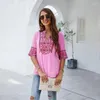 Women's Blouses Mexican Embroidered Tops Bohemian Style V-neck Peasant Summer Half Sleeve Shirt Boho Tunic Hippie Clothes Female