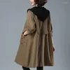 Women's Trench Coats Windbreaker 2023 Spring Autumn Korean Female Loose Splicing Hooded Coat Casual Long Woman Zipper Outwear