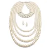 Halskette Ohrringe Set Multi Layer Lange Perle Kristall Anhänger Fashion Statement Kragen Party Schmuck Nigerianischen Hochzeit Zubehör