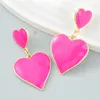 Rose Blue Yellow Drop Heart Earrings for Women Fashion Romantic Double Layered Love Heart Dangle Earrings Wedding Jewelry