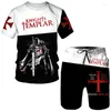 Herrspårar Summer Knight Templar 3D Print T-Shirt/Shorts/Suit Cool Short Sleeve 2 Piece Set Medieval Armor Holy Cross Cosplay Outfits