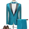 Costumes pour hommes De Luxe Or Brillant Pour Hommes 2 Pcs Argent Vêtements De Scène Chanteurs Masculins Marine Bleu Clair Vêtements De Fête Messieurs Costume Slim Fit